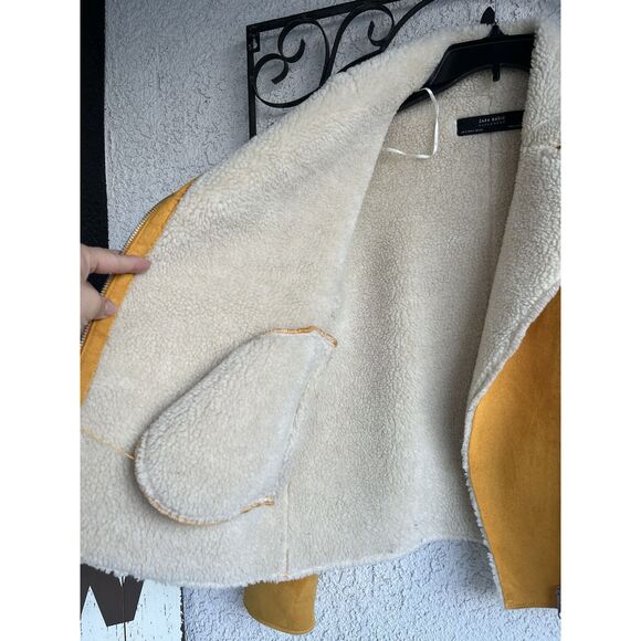 Zara Fleece Lined Aviator Style Jacket - Size Small - Yellow - Picture 6 of 9